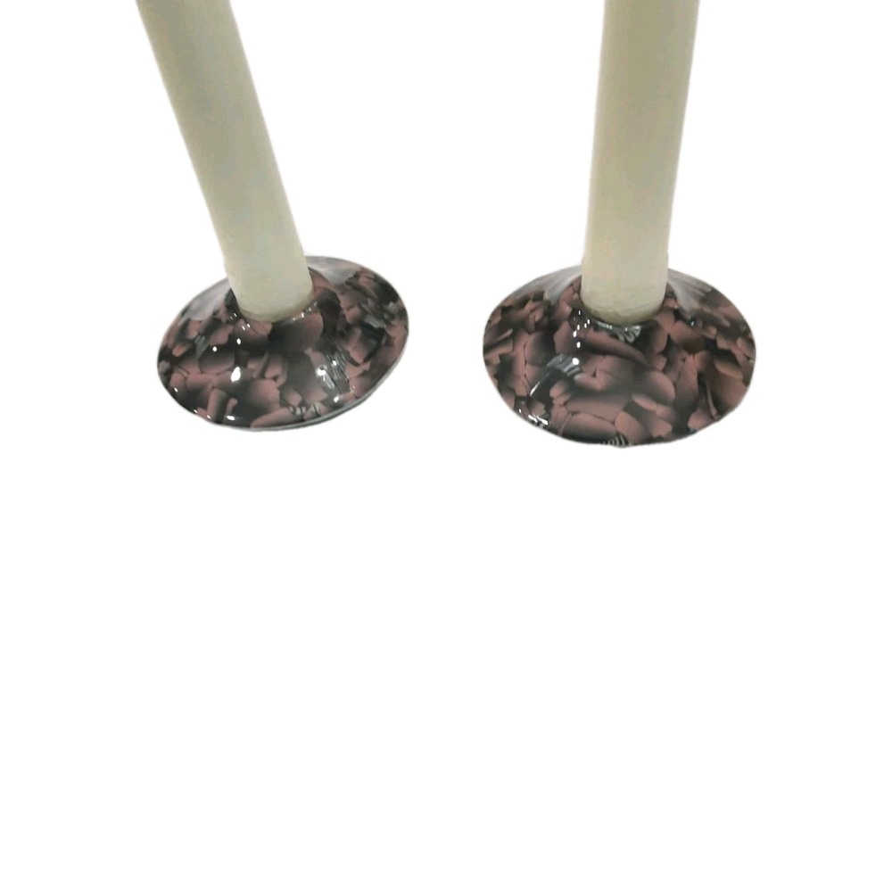 Benzle Applied Arts Candle Stick Holders Porcelain Set 2 Brown Black Millefiori